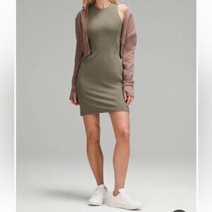 Ribbed Softstreme Slim-Fit Tank Top Dress - army green& ivory (6)